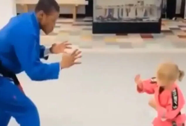 Viral Video: Karate instructor allows adorable little girl to beat him