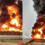 Massive fire is started by lightning striking an oil storage tank in Cuba