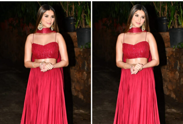 Tara Sutaria looks stunning in red shimmery lehenga