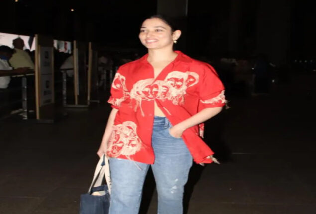 Tamannaah Bhatia shines in red as she is caught at Mumbai airport