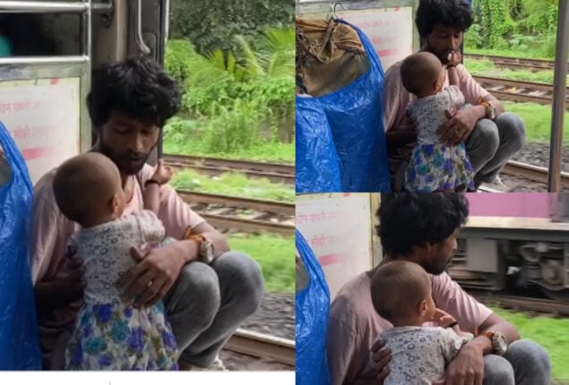 viral video shows little girl giving her father fruit on train; Watch