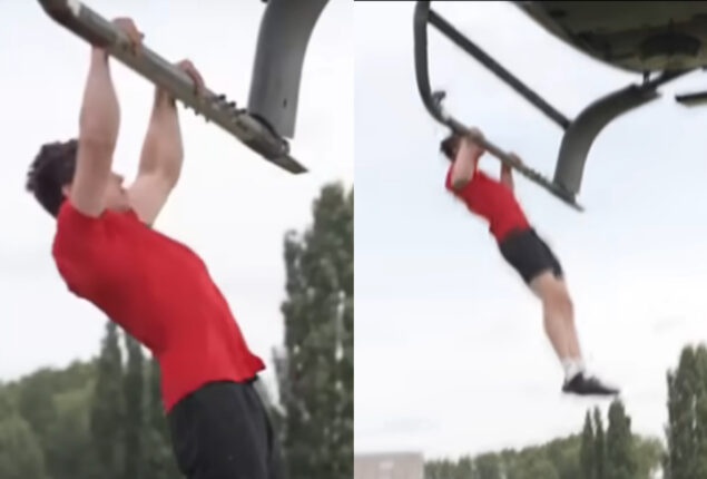 Man breaks record for most pull-ups on helicopter 