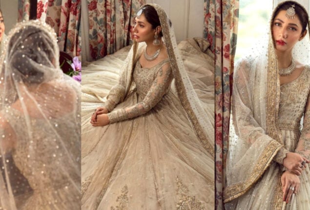 Mahira Khan looks breathtaking in an ivory bridal lehenga