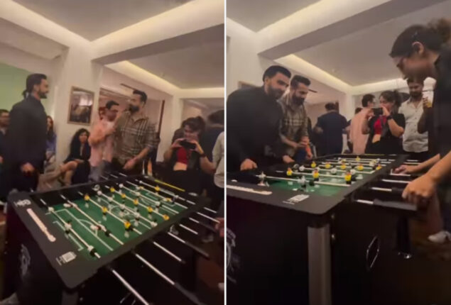 Ranveer Singh, Fatima Sana Shaikh play foosball with Yusuf and Irfan at Laal Singh Chaddha screening