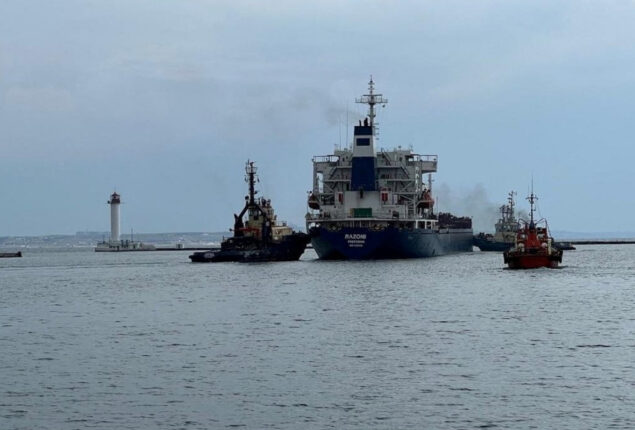 First grain ship to depart Ukraine has anchors off the Turkish coast