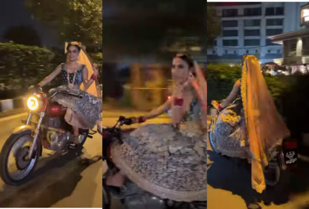 Video of bride riding her bike to her wedding has gone viral; Watch