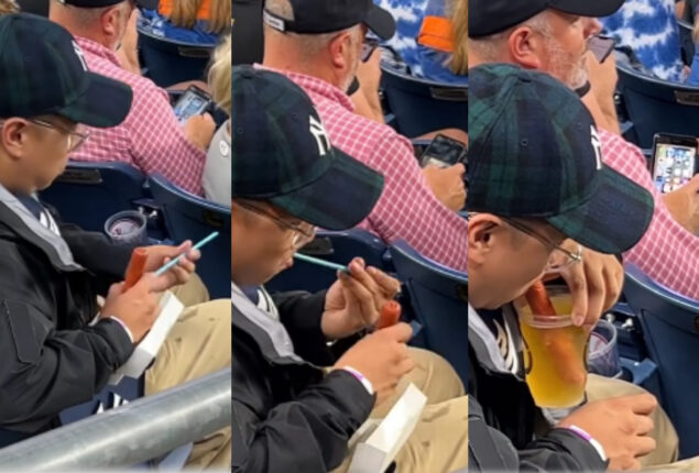 Man sipped beer through hot dog straw