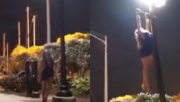 Viral Video: Woman doing aerobics moves on lamp