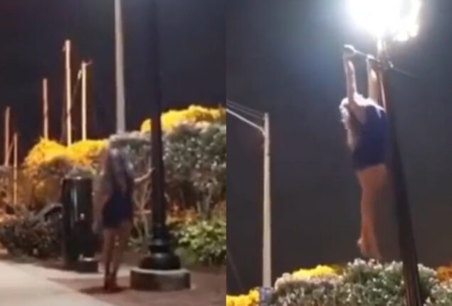 Viral Video: Woman doing aerobics moves on lamp