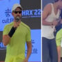 Hrithik Roshan touches a fan’s foot on stage