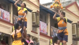 Govinda girls build a Dahi Handi Pyramid 