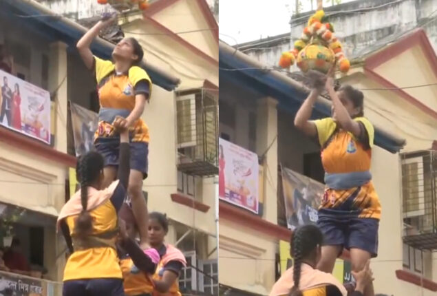 Govinda girls build a Dahi Handi Pyramid 