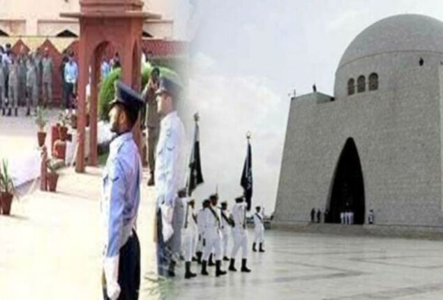 Guard changing ceremony held at mausoleums of Quaid and Iqbal