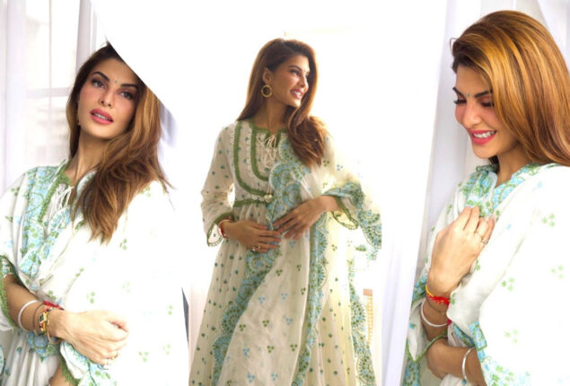 Jacqueline Fernandez represents 75th independence day dresses in white and green