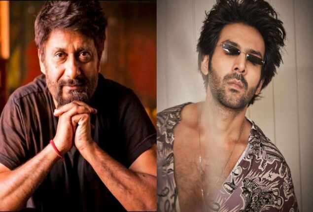Vivek Agnihotri and Kartik Aaryan pose while he refers to them as ‘small town outsiders’
