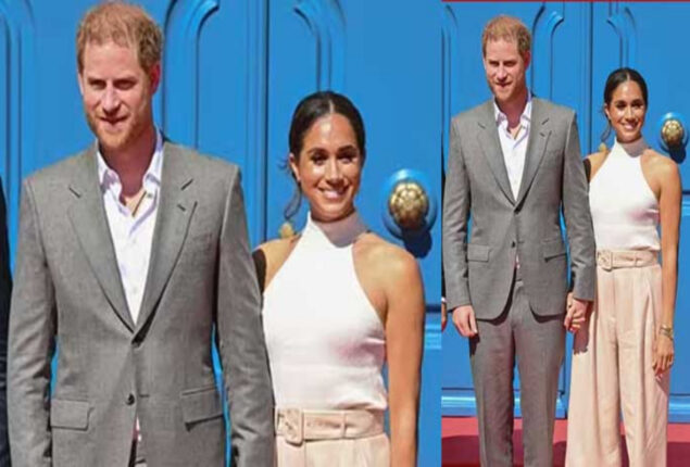 Meghan Markle exudes a laid-back feel with a rib knit top and belted wide-leg pants