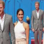 Meghan Markle exudes a laid-back feel with a rib knit top and belted wide-leg pants