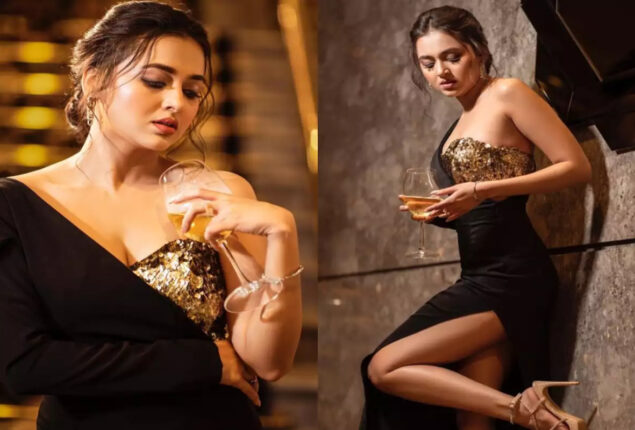 Tejasswi Prakash dazzles fans in a black bodycon dress with a thigh-high slit