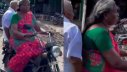 Watch: Elderly woman rides motorcycle with husband