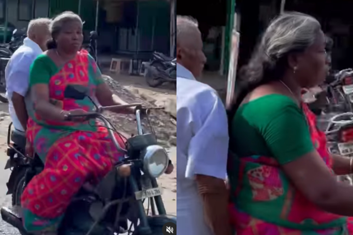 woman rides motorcycle
