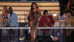 Jimmy Kimmel had to move out of the way for Quinta Brunson to accept her Emmy