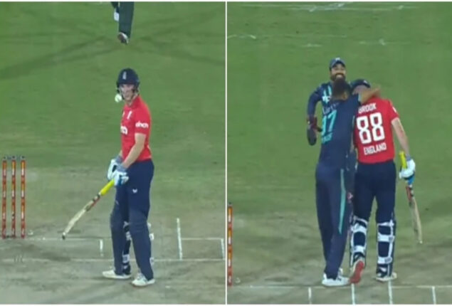 PAK vs ENG: Rauf hugs Brook after ball stuck in helmet