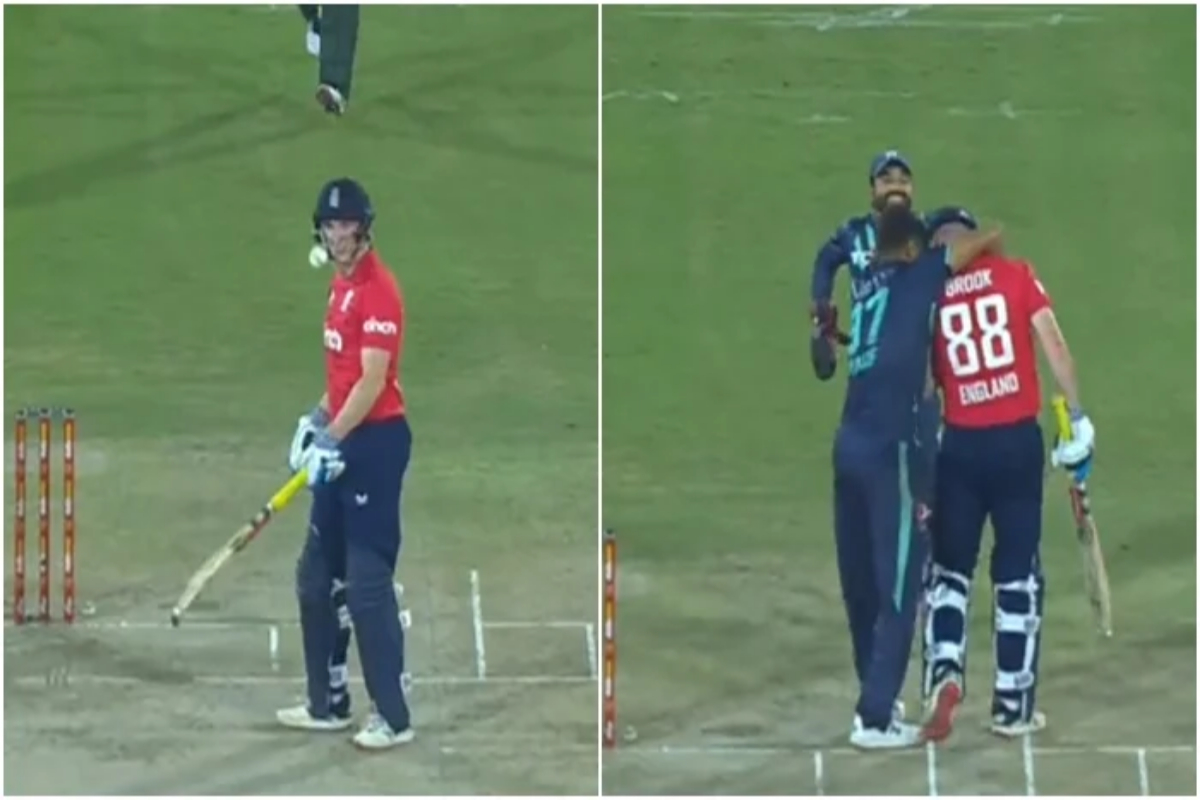 PAK vs ENG: Rauf hugs Brook after ball stuck in helmet