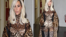 Kim Kardashian exudes class in leopard Dolce & Gabbana dress