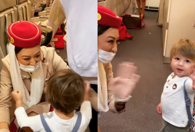 Emirates Air Hostess Greets Son and Receives a Loving Hug