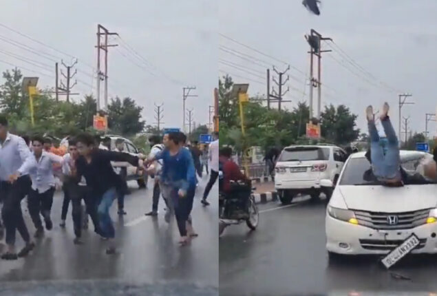 Speeding car hits brawling students in terrifying video