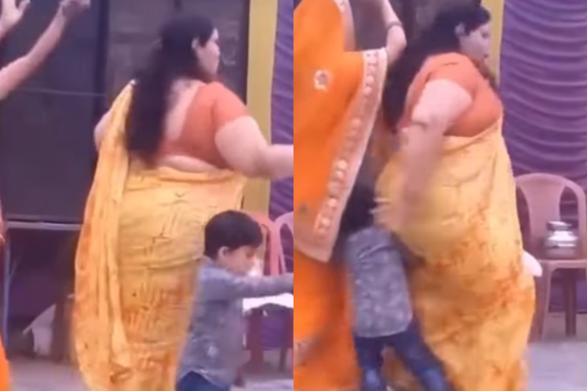 Aunty falls on little boy