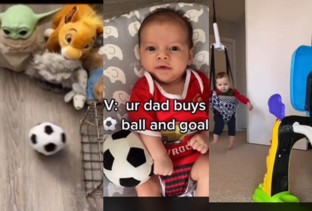 Watch: Dad gave little infant football & goalpost with no plans