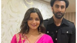 Alia Bhatt wears pink salwar suit while Ranbir Kapoor wears all black