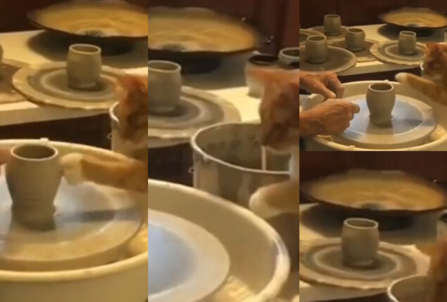 Watch: Cat helping man make pots goes viral