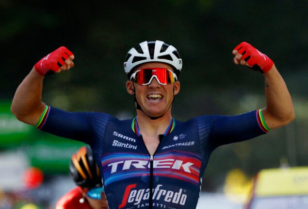 Mads Pedersen powers to win stage 13 in Vuelta