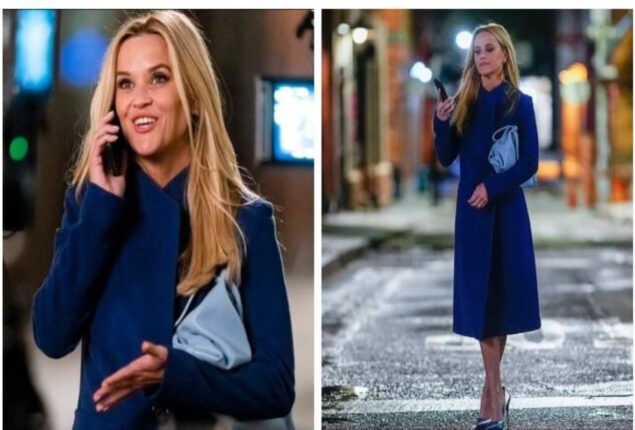 Reese Witherspoon looks stunning in a gorgeous blue coat