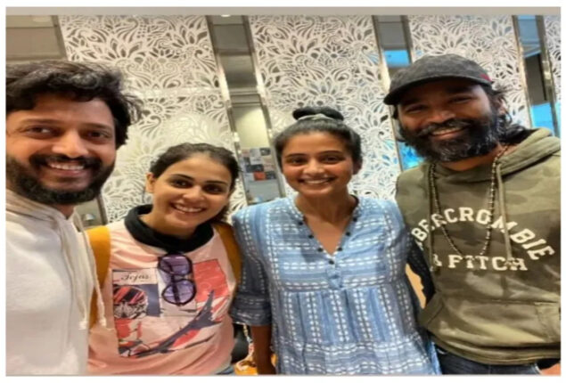 Dhanush, Priyamani poses with Riteish Deshmukh and Genelia