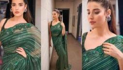 Hareem Farooq looks ravishing in glitzy green saree at the awards