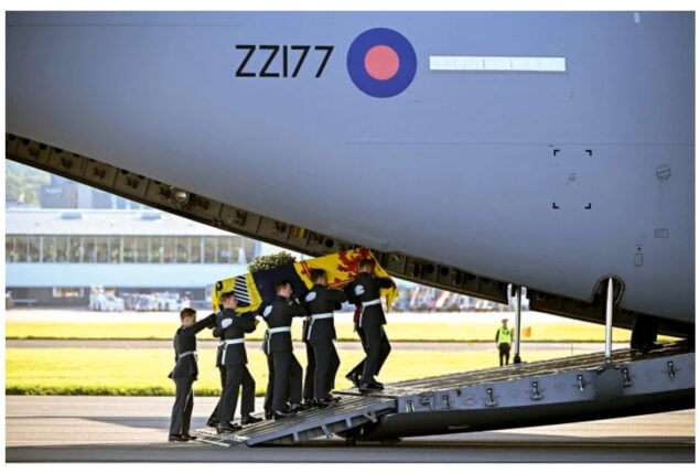 As the Queen’s coffin departs Scottish soil, The Royal Regiment plays the national anthem