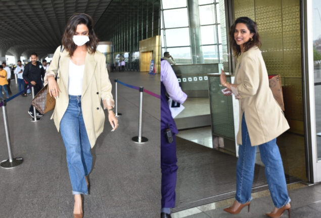 Deepika Padukone wows in coat and denim jeans at Mumbai airport