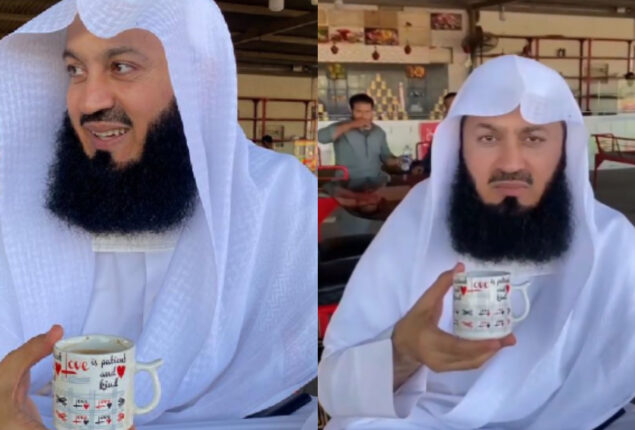 Mufti Ismail Menk takes a sip of Pakistani Dhaba tea