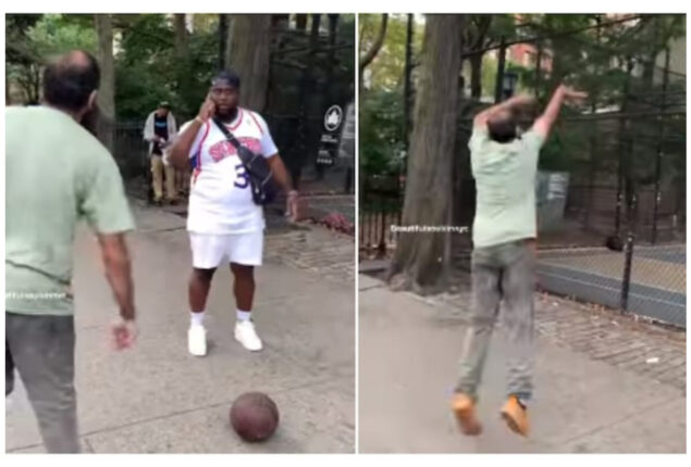 70 year old man scores basketball shot