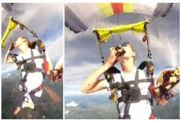 Women video of eating pizza while skydiving goes viral