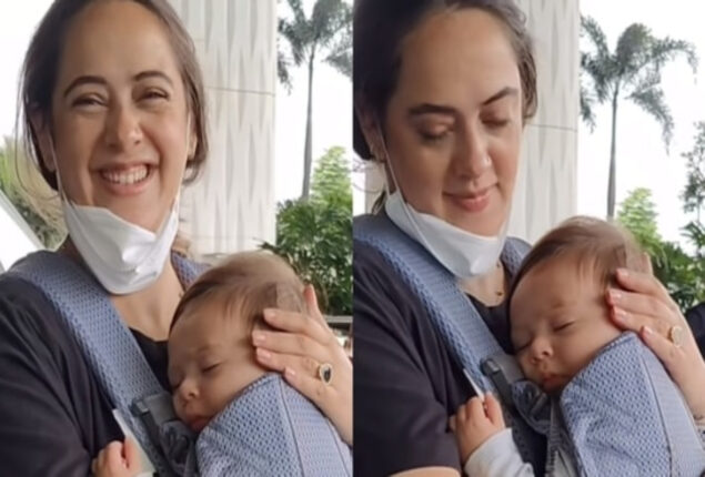 Hazel Keech thanks paparazzi for not scaring son Orion at airport