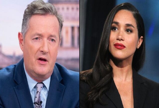 Piers Morgan insults Meghan Markle by saying that she is “sinking her claws into halfwit Harry.”