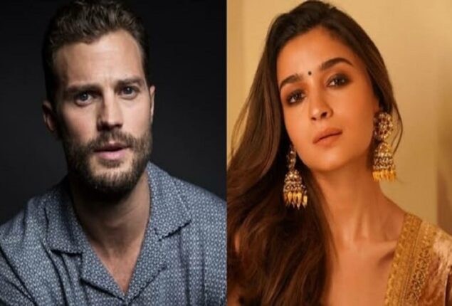 Jamie Dornan and Alia Bhatt appear in a promotional video for a fan event