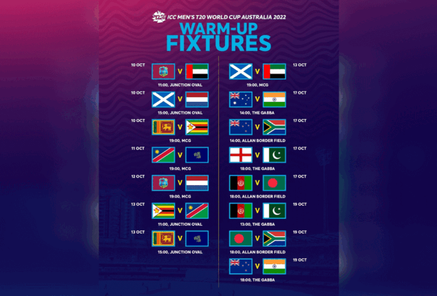 ICC Men’s T20 World Cup 2022 warm up fixtures