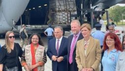 Flights carrying flood relief aid from US land in Rawalpindi, Sukkur