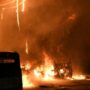 Bus terminal is engulfed in a massive fire that obliterates automobiles