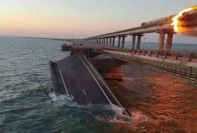 Explosion damages the Kerch bridge that connects Russia to Crimea